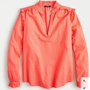 RUFFLE-TRIM V-NECK POPOVER IN CLIP DOT